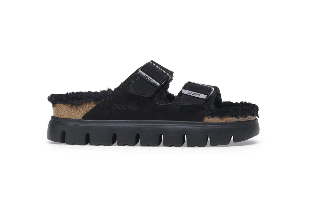 Birkenstock Arizona PAP Chunky Shearling Sandals - Black - Narrow
