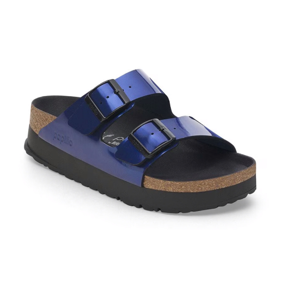 Birkenstock Arizona PAP Flex Platform Birko-Flor Sandals - Metallic Blue - Narrow