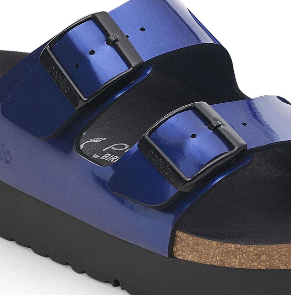 Birkenstock Arizona PAP Flex Platform Birko-Flor Sandals - Metallic Blue - Narrow