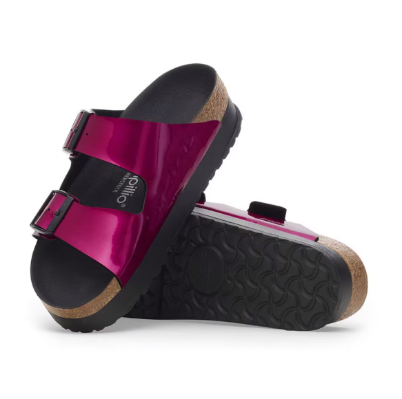 Birkenstock Arizona PAP Flex Platform Birko-Flor Sandals - Metallic Magenta - Narrow