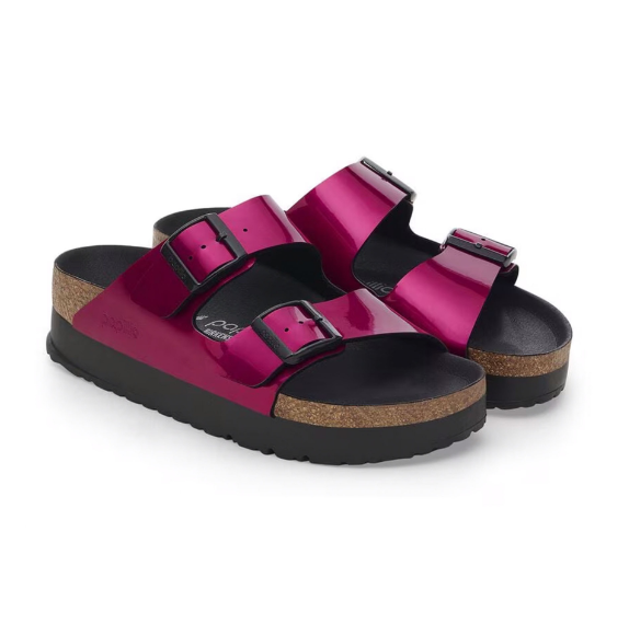 Birkenstock Arizona PAP Flex Platform Birko-Flor Sandals - Metallic Magenta - Narrow