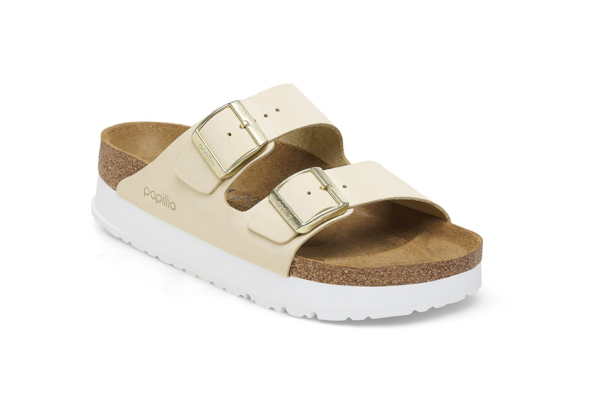Birkenstock Arizona PAP Flex Platform Nubuck Leather Sandals - Ecru - Narrow