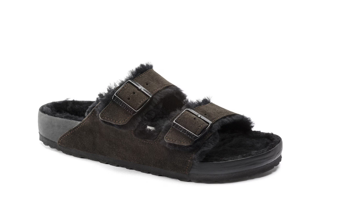 Birkenstock Arizona Shearling Suede Leather Sandals - Mocha/Black - Regular