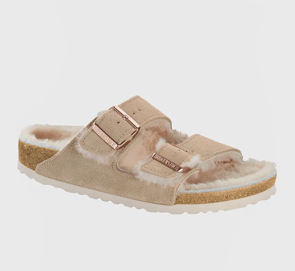 Birkenstock Arizona Shearling Suede Leather Sandals - Nude - Narrow