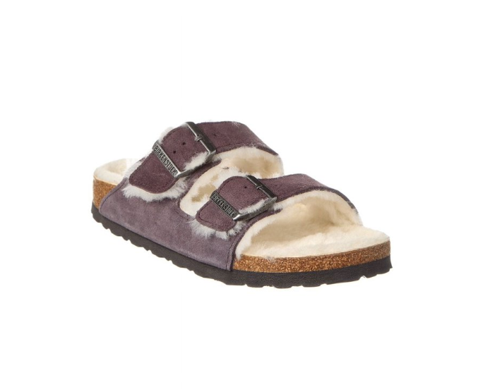 Birkenstock Arizona Shearling Suede Leather Sandals - Gray, Narrow