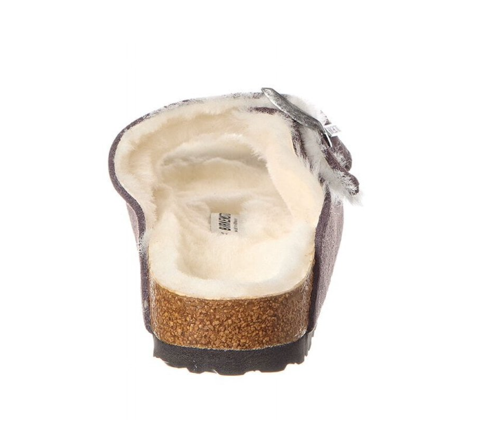 Birkenstock Arizona Shearling Suede Leather Sandals - Gray, Narrow