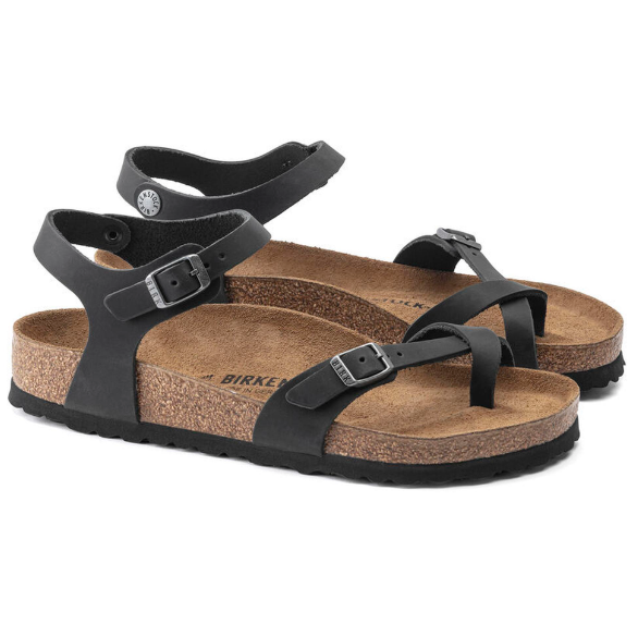 Birkenstock Taormina Oiled Leather Sandals - Black, Regular