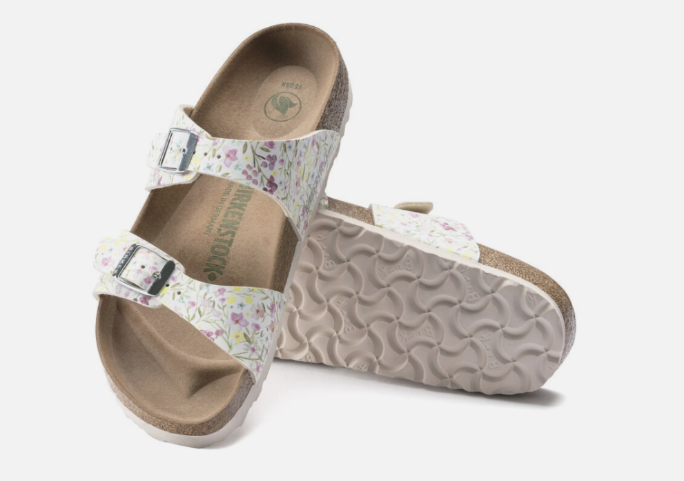 Birkenstock Sydney Vegan Birko-Flor Watercolor Flower White Narrow