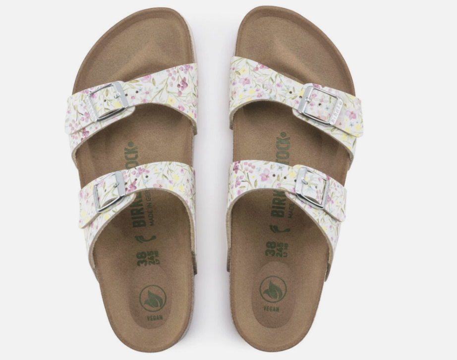 Birkenstock Sydney Vegan Birko-Flor Watercolor Flower White Narrow