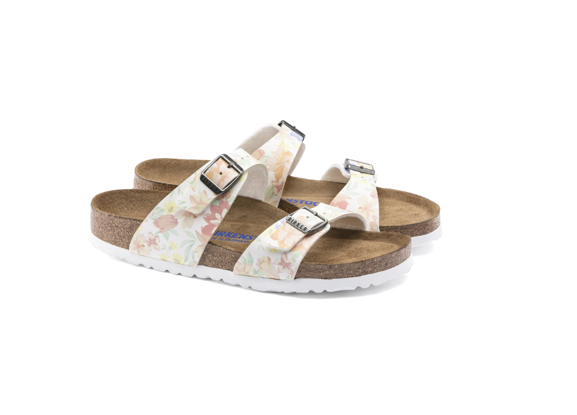 Birkenstock Sydney Soft Footbed Supernatural Flowers White Narrow
