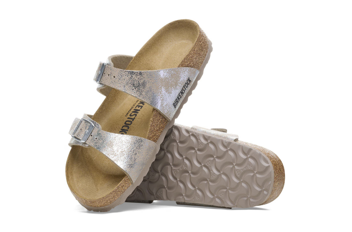 Birkenstock Sydney Synthetik Washed Metallic Silver Narrow