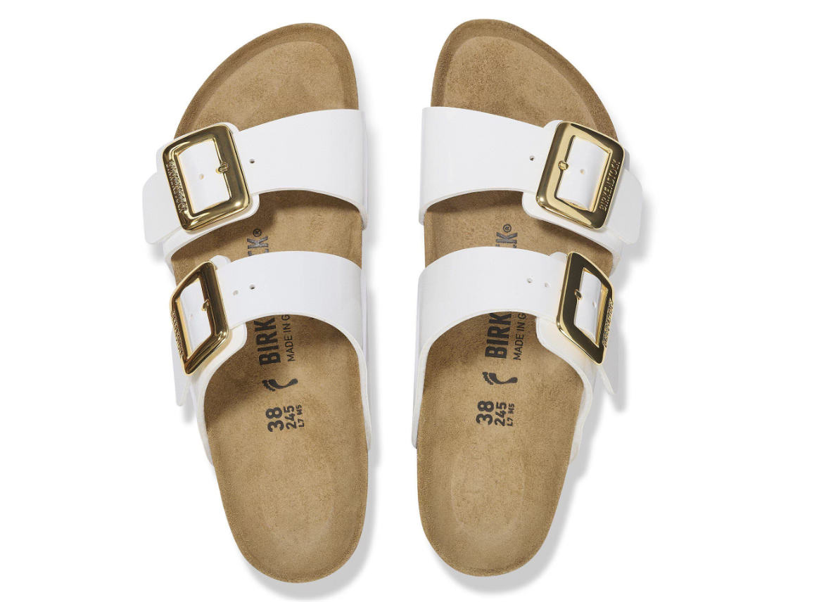 Birkenstock Sydney Luxe Buckle Birko-Flor Patent - White, Narrow