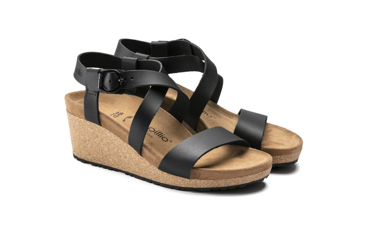 Birkenstock Sibyl Leather Wedge Sandal Black Narrow