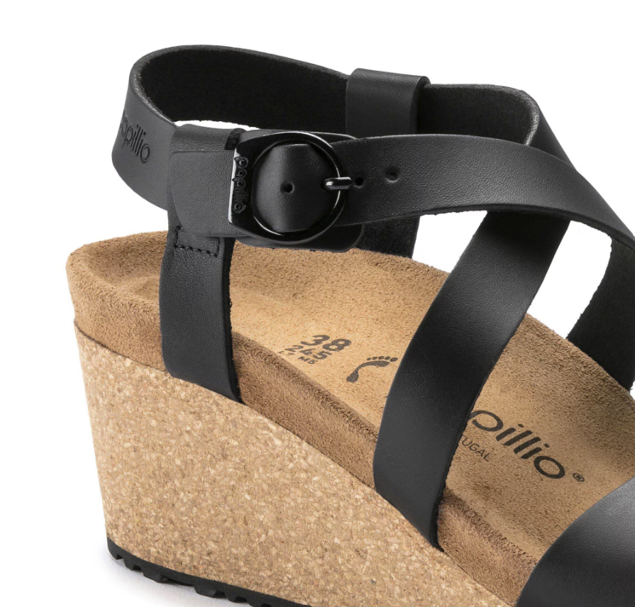 Birkenstock Sibyl Leather Wedge Sandal Black Narrow