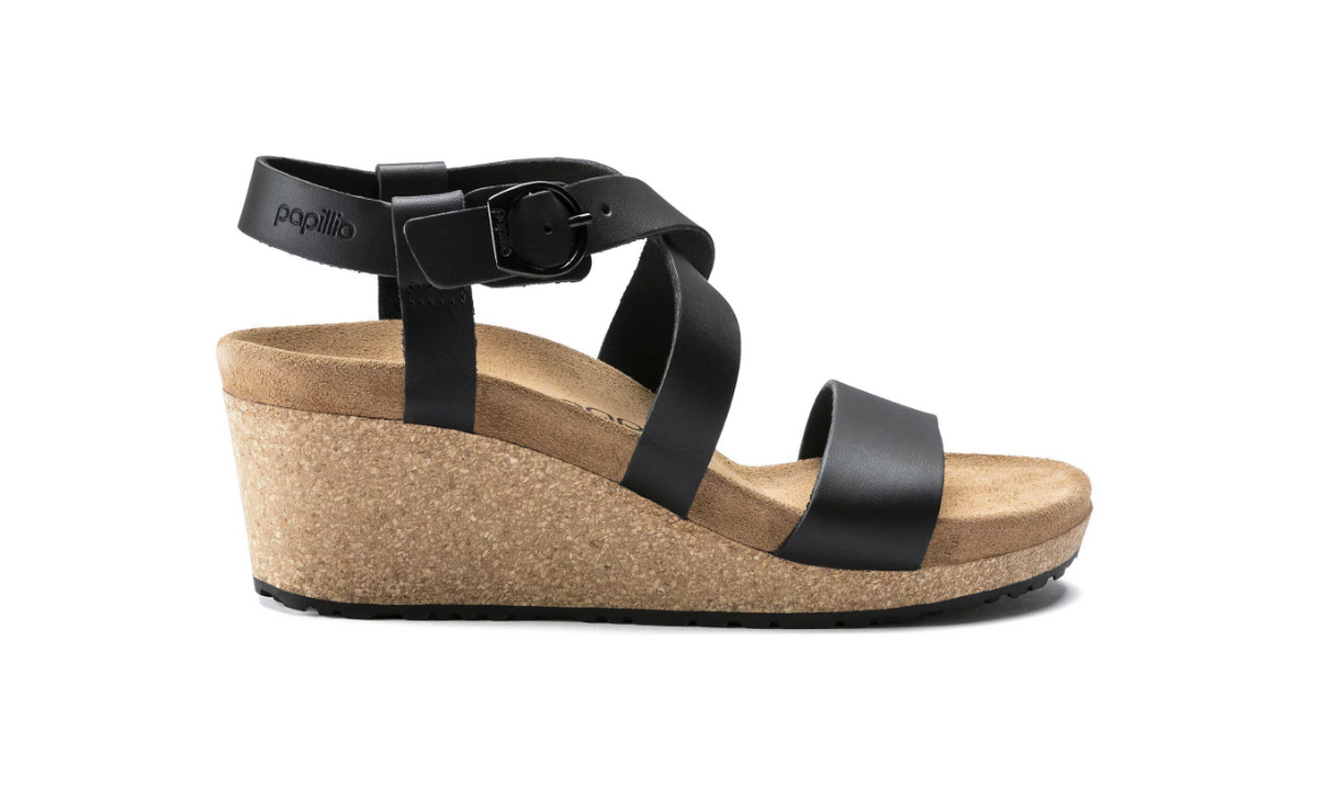 Birkenstock Sibyl Leather Wedge Sandal Black Narrow