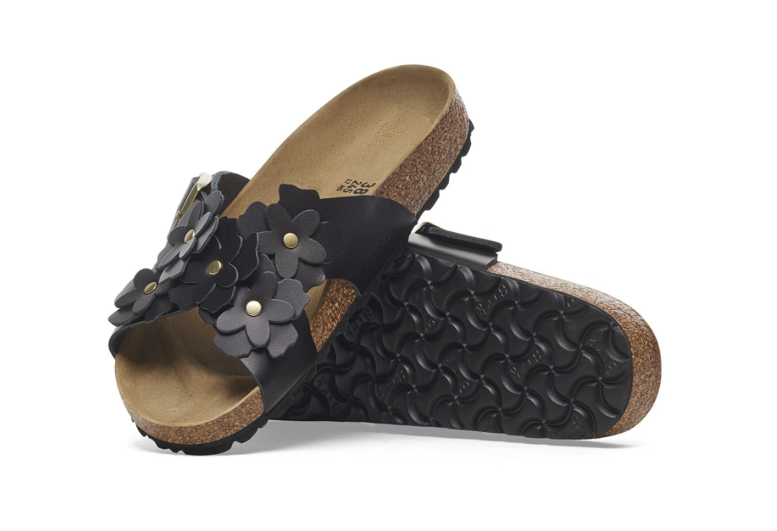 Birkenstock Siena Flower Embellishment Natural Leather Black Narrow