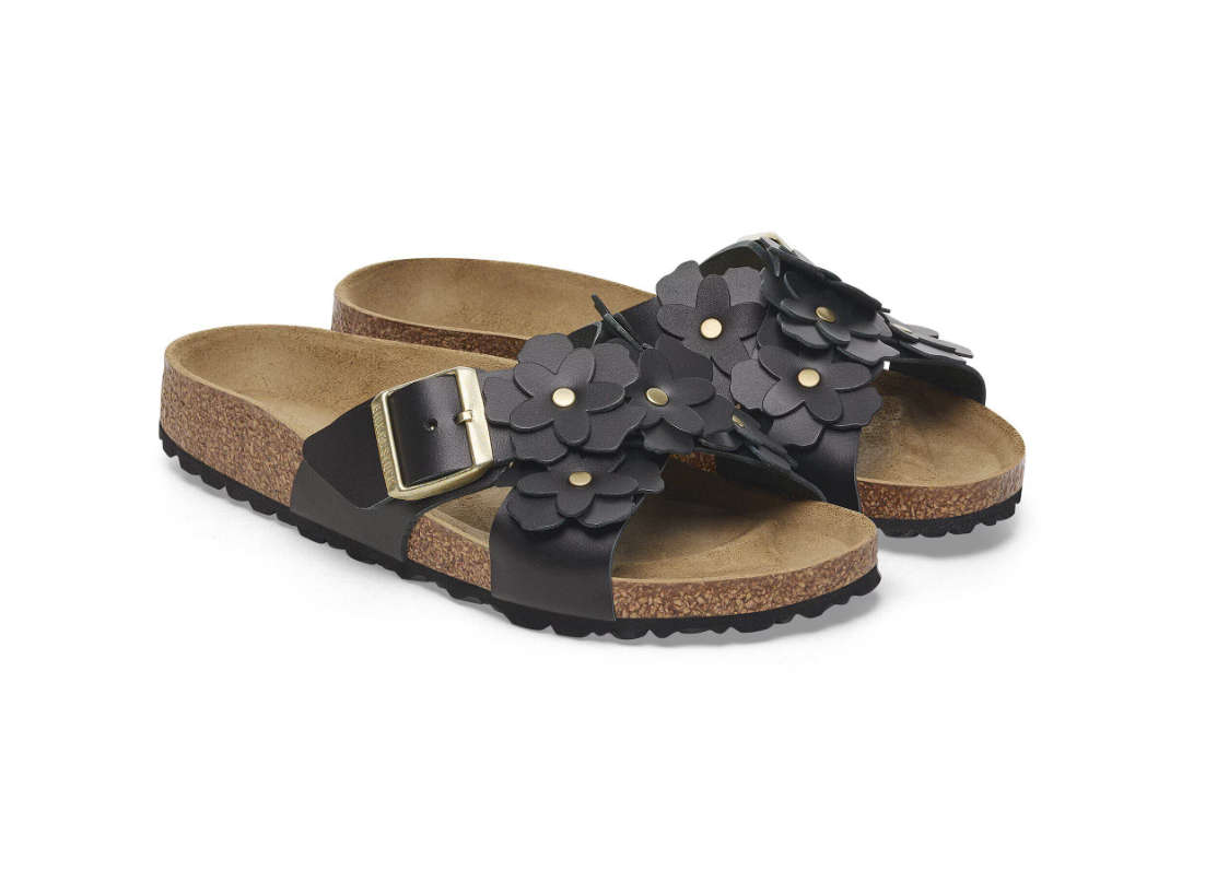 Birkenstock Siena Flower Embellishment Natural Leather Black Narrow