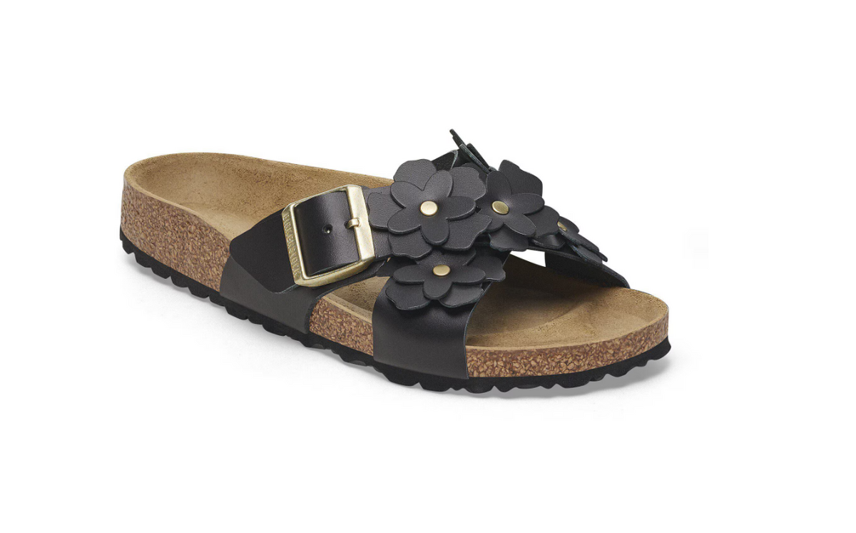 Birkenstock Siena Flower Embellishment Natural Leather Black Narrow