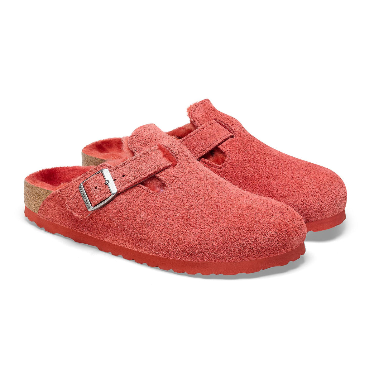 Birkenstock Boston VL Shearling Suede Leather Clogs - Red - Narrow