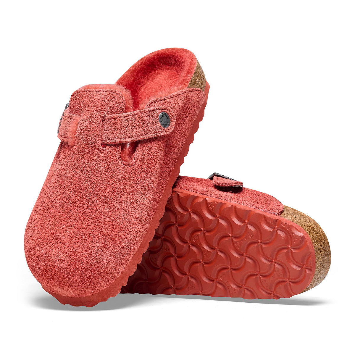 Birkenstock Boston VL Shearling Suede Leather Clogs - Red - Narrow