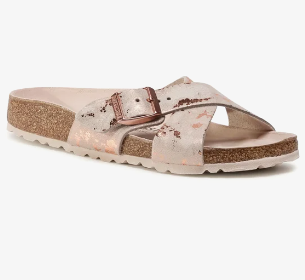 Birkenstock Siena Suede Leather Vintage Metallic Rose Copper Narrow