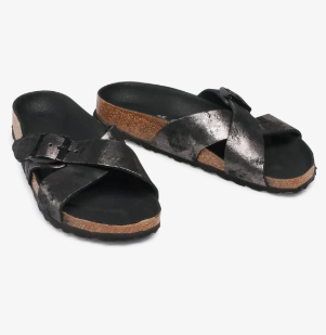 Birkenstock Siena Vintage Metallic Black Leather Sandals Narrow