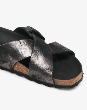 Birkenstock Siena Vintage Metallic Black Leather Sandals Narrow