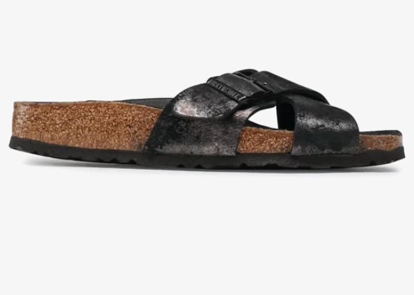 Birkenstock Siena Vintage Metallic Black Leather Sandals Narrow