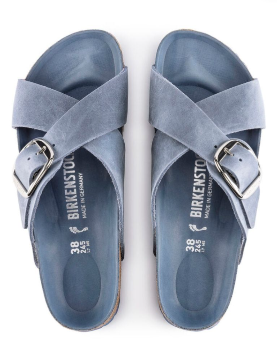 Birkenstock Siena Big Buckle Oiled Leather Dusty Blue Narrow