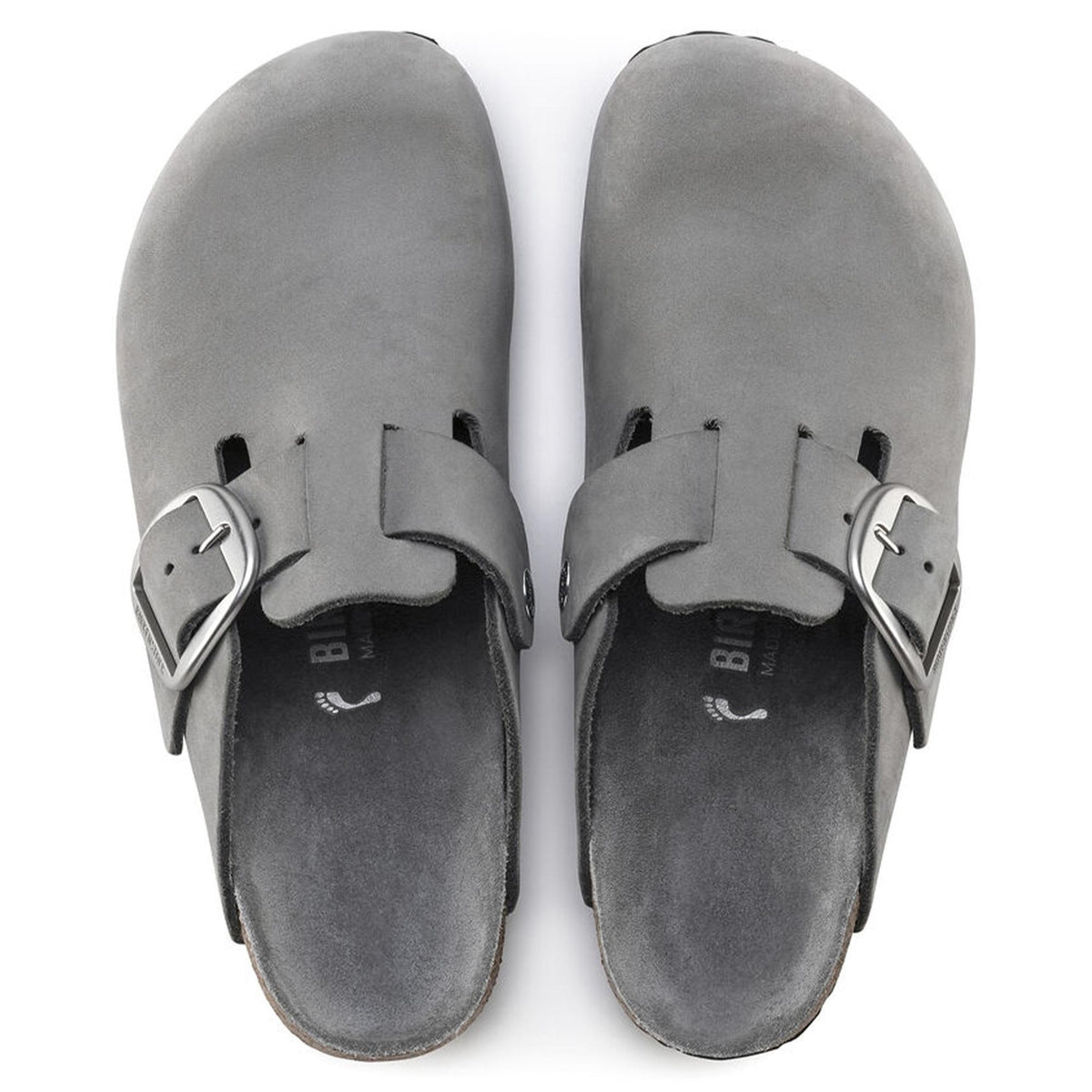 Birkenstock Boston Big Buckle Nubuck Leather Clogs - Dove Gray - Narrow