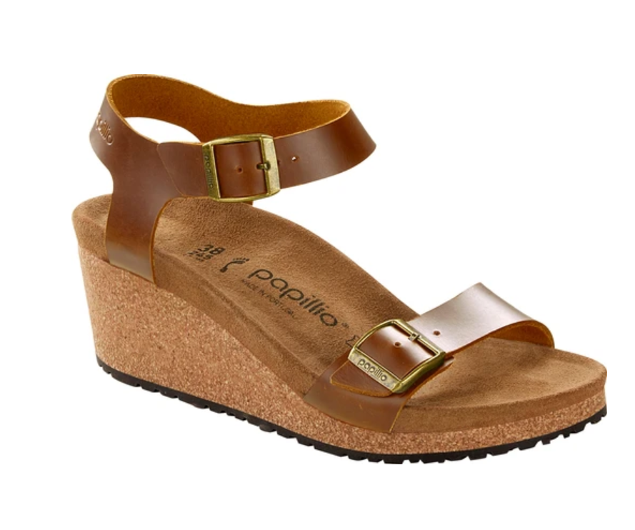 Birkenstock Soley Oiled Leather Wedge Sandal Cognac Narrow