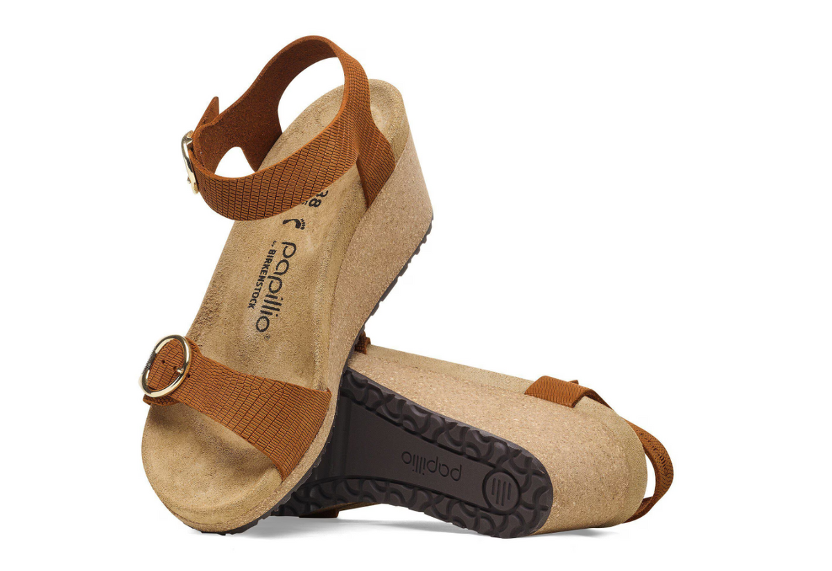 Birkenstock Soley Ring-Buckle Embossed Leather Sandals Burnt Orange Narrow