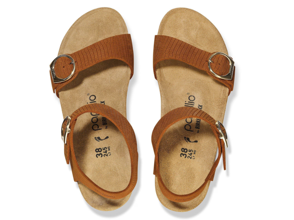 Birkenstock Soley Ring-Buckle Embossed Leather Sandals Burnt Orange Narrow