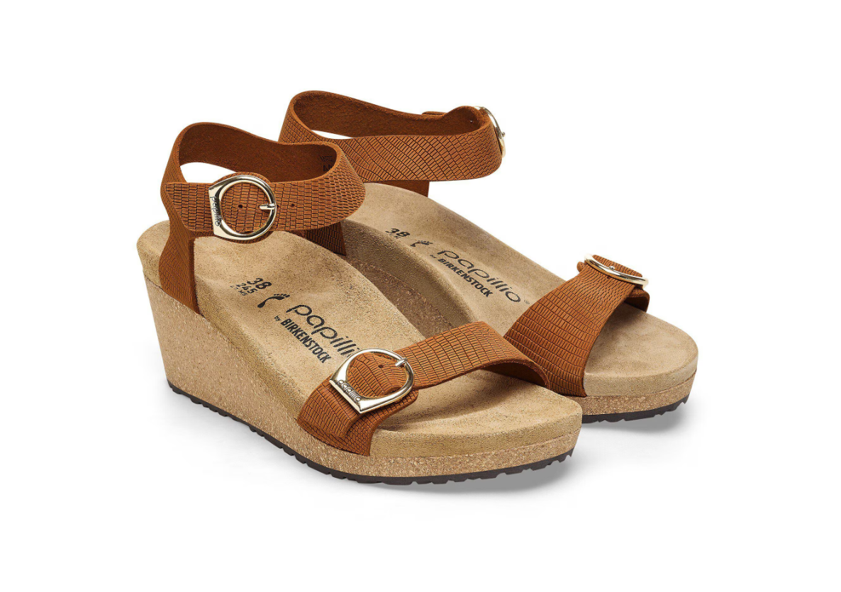 Birkenstock Soley Ring-Buckle Embossed Leather Sandals Burnt Orange Narrow