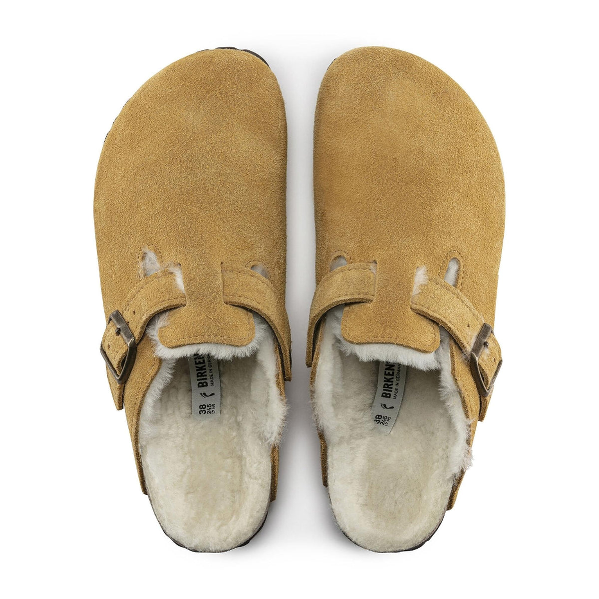 Birkenstock Boston Shearling Shearling Suede Leather Clogs - Ochre - Narrow