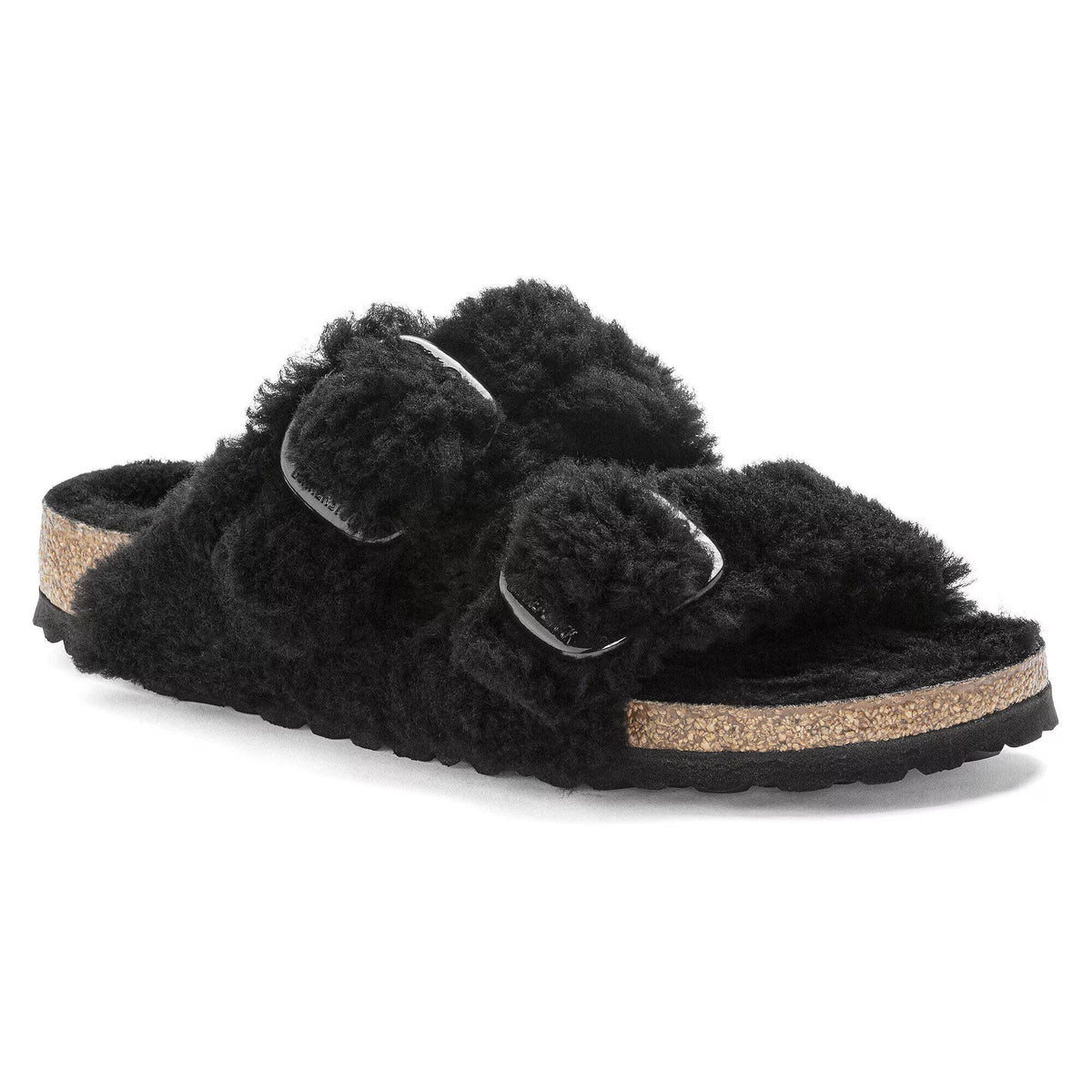 Birkenstock Arizona Big Buckle Teddy Fur Sandals - Black - Narrow
