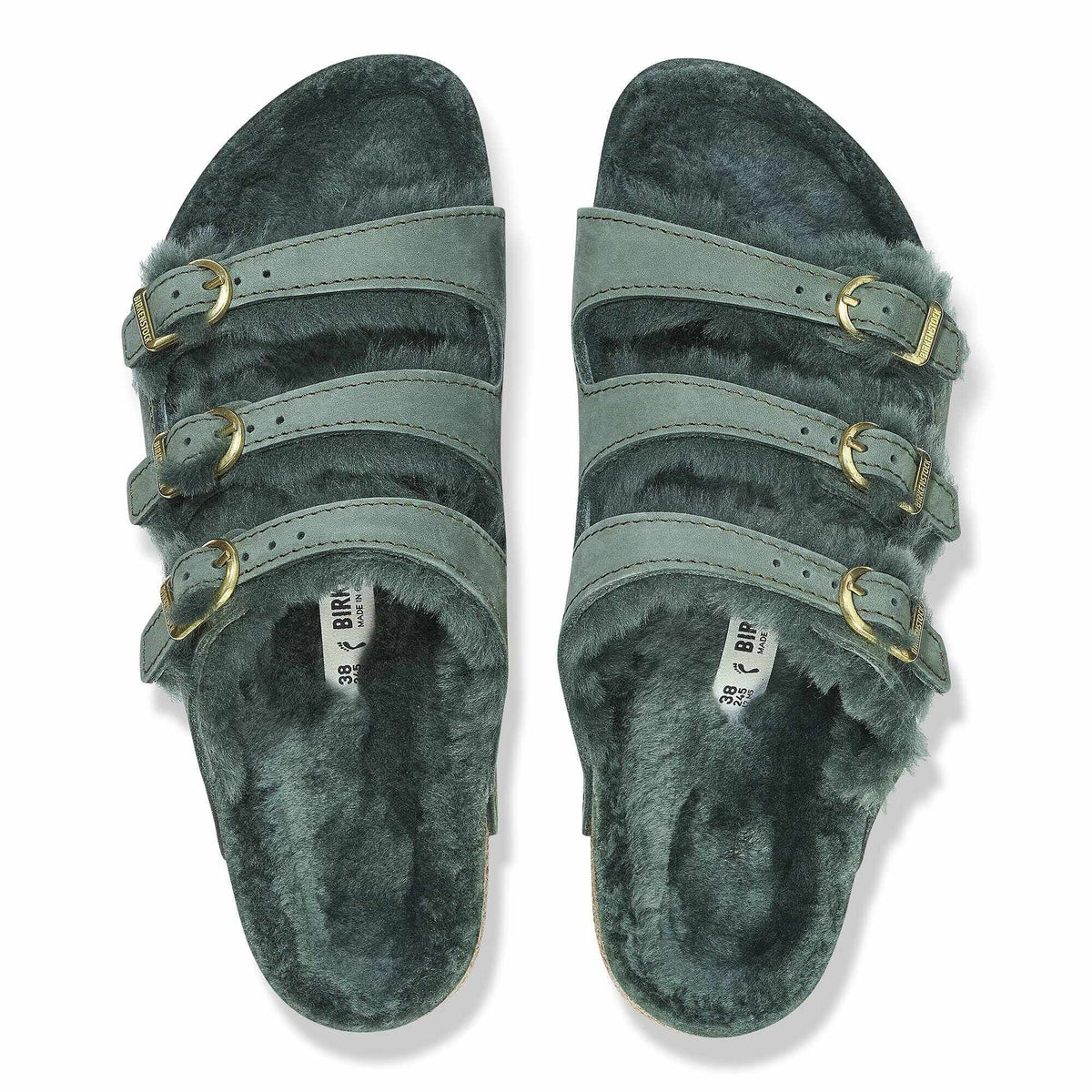 Birkenstock Florida Fresh Shearling Nubuck Leather Sandals - Thyme, Regular