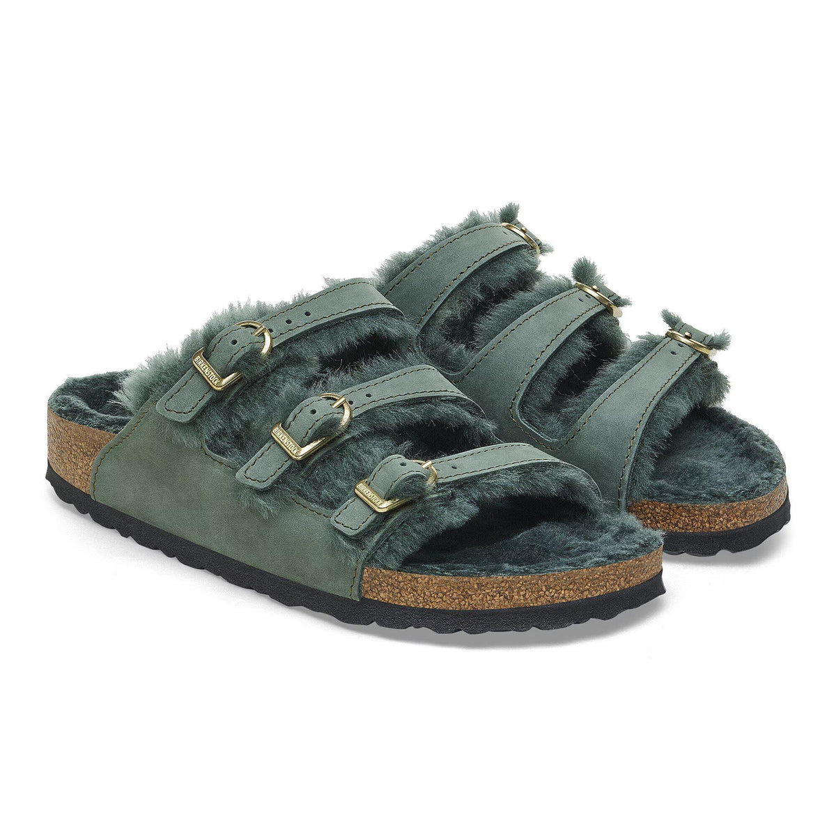 Birkenstock Florida Fresh Shearling Nubuck Leather Sandals - Thyme, Regular