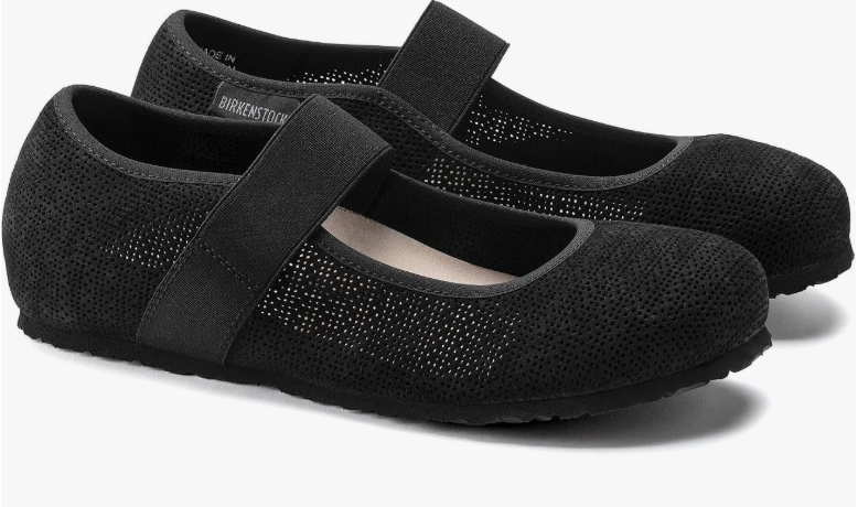 Birkenstock Tess Suede Leather Ballet Flat Black Narrow