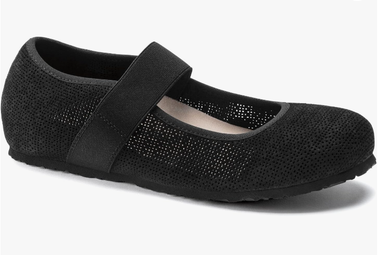 Birkenstock Tess Suede Leather Ballet Flat Black Narrow