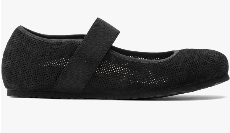 Birkenstock Tess Suede Leather Ballet Flat Black Narrow
