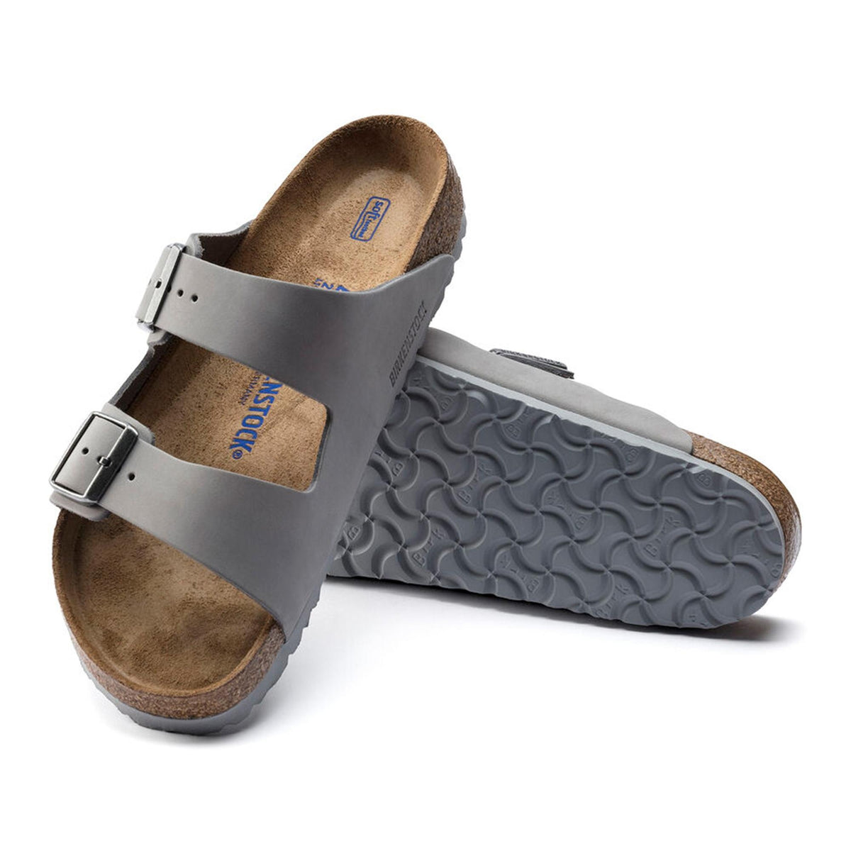 Birkenstock Arizona Soft Footbed Natural Leather Sandals - Grey - Narrow