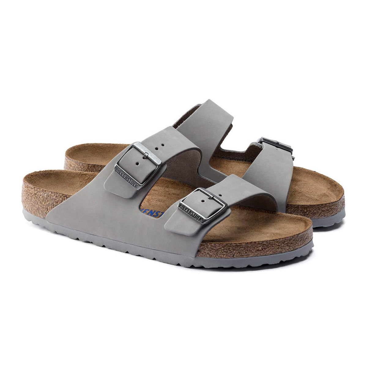 Birkenstock Arizona Soft Footbed Natural Leather Sandals - Grey - Narrow