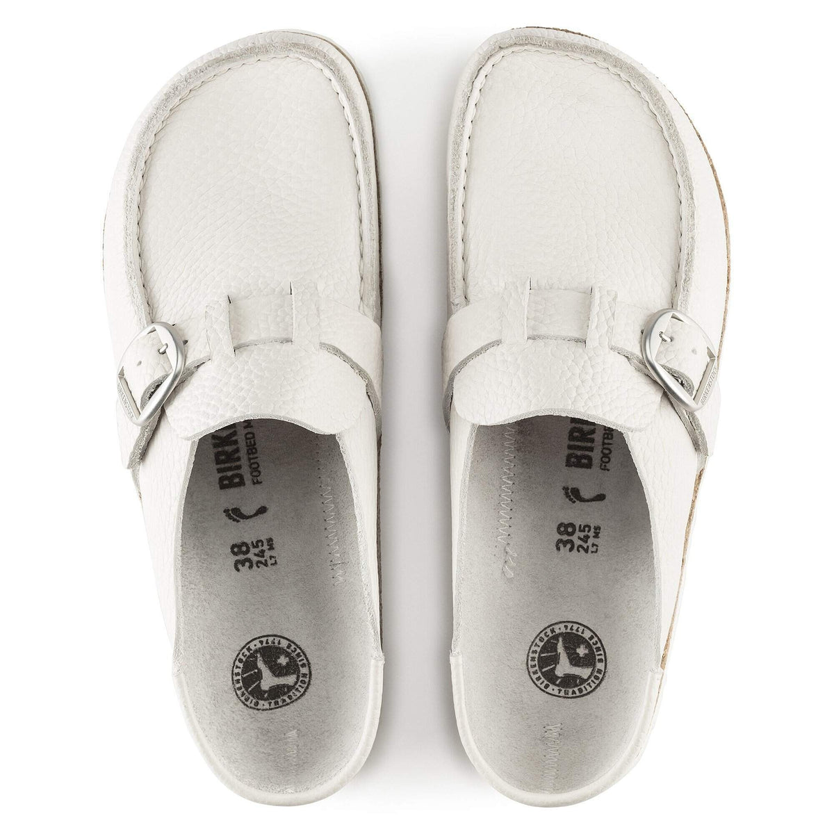 Birkenstock Buckley Natural Leather Clogs - White - Narrow