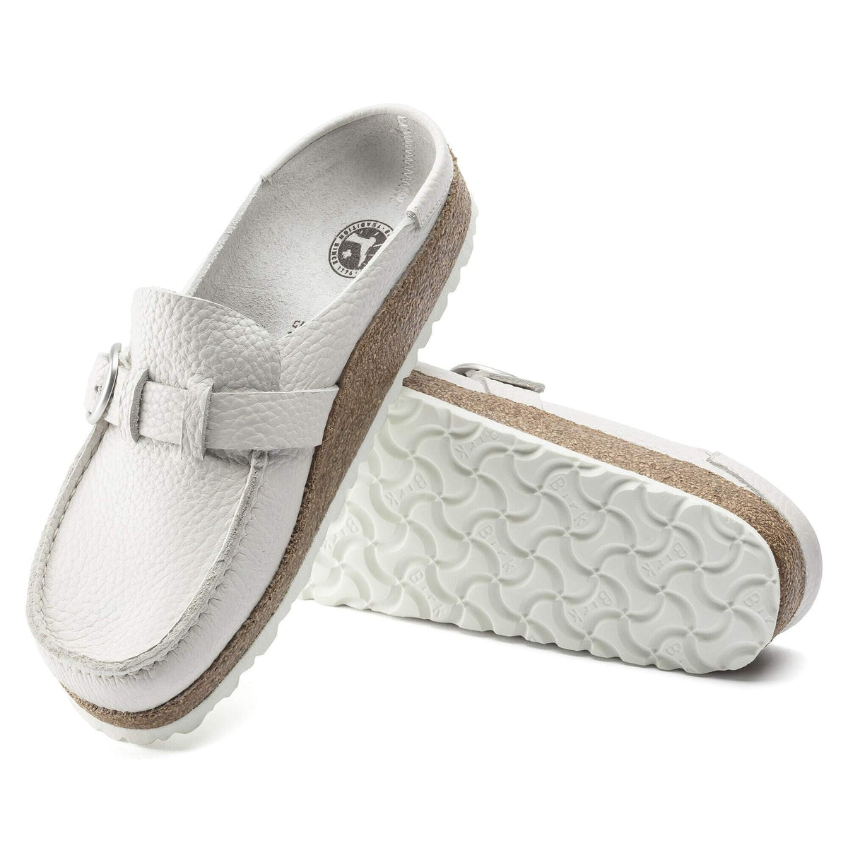 Birkenstock Buckley Natural Leather Clogs - White - Narrow