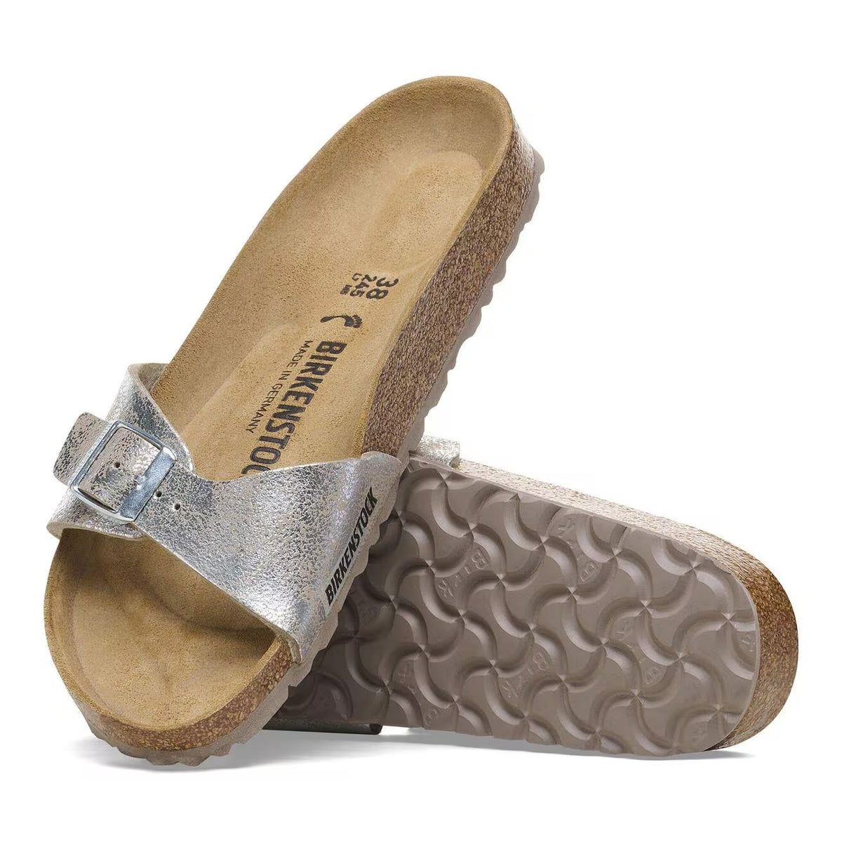 Birkenstock Madrid Washed Metallic Synthetic Sandals - SYN  Washed Metallic Silver - 1026939 - Narrow