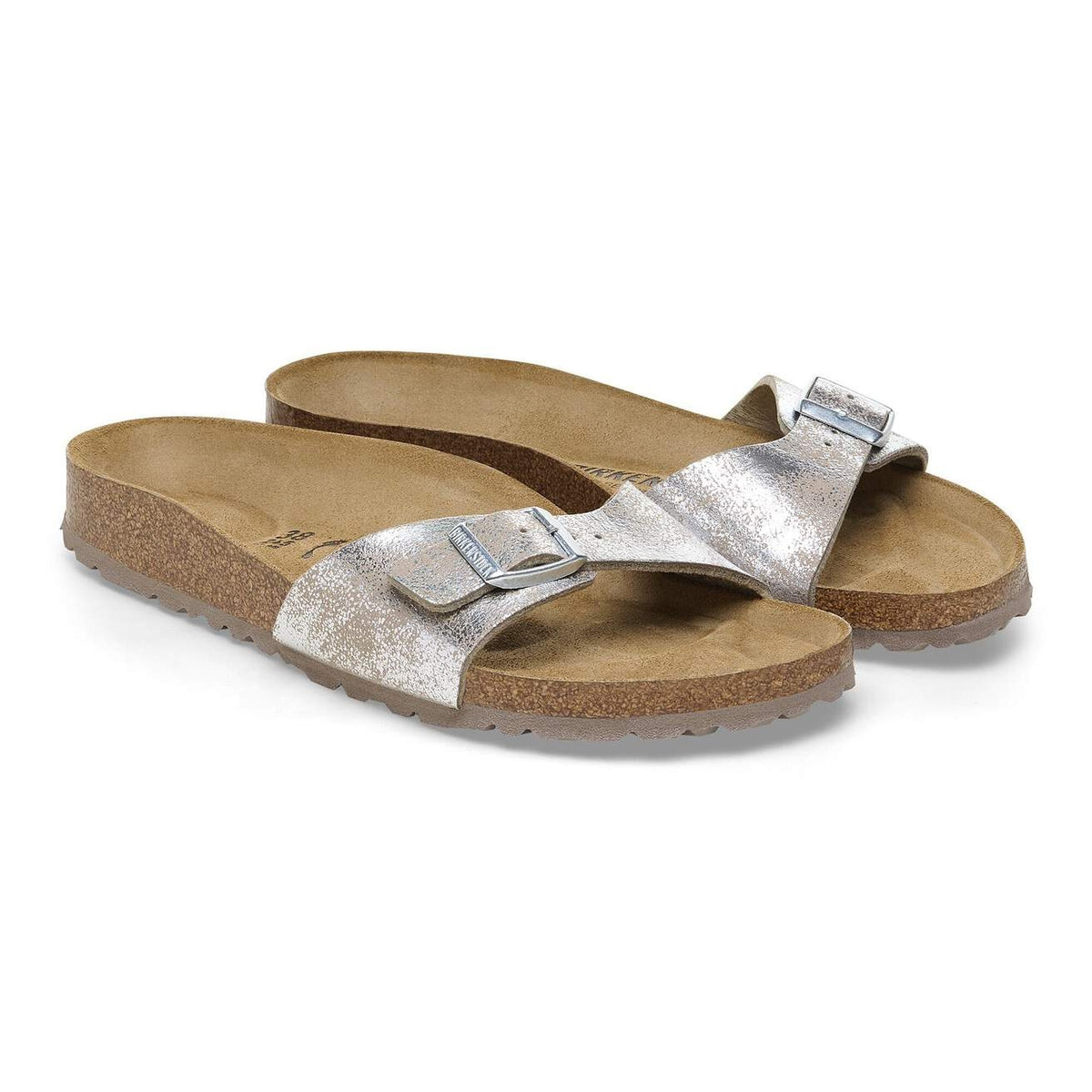 Birkenstock Madrid Washed Metallic Synthetic Sandals - SYN  Washed Metallic Silver - 1026939 - Narrow