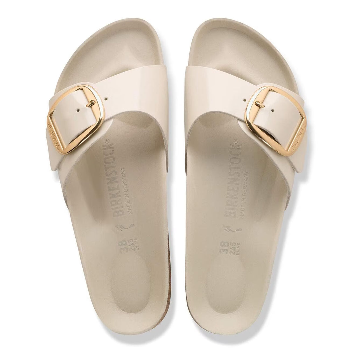 Birkenstock Madrid Big Buckle Natural Leather Sandals - Patent High Shine Oyster  - 1031823 - Narrow