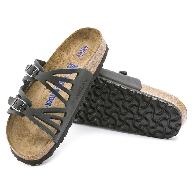 Birkenstock Granada Soft Footbed Oiled Leather Sandals - Black - 192433 - Narrow