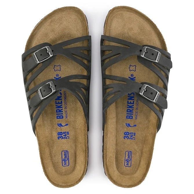 Birkenstock Granada Soft Footbed Oiled Leather Sandals - Black - 192433 - Narrow